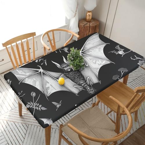 DCARSETCV Rechteckige Tischdecke mit Fledermaus-Druck, Blumenmuster, passend für 150 cm, Stoff, elastischer Rand, Tischdecke für Küche, Esszimmer, Party, Hochzeit DCARSETCV Rechteckige Tischdecke mit Fledermaus-Druck, Blumenmuster, passend für 150 cm, Stoff, elastischer Rand, Tischdecke für Küche, Esszimmer, Party, Hochzeit von DCARSETCV