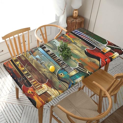DCARSETCV Rechteckige Tischdecke mit Gitarren-Druck, Blumenmuster, passend für 152 cm Tisch, Stoff, elastischer Rand, Tischdecke für Küche, Esszimmer, Party, Hochzeit DCARSETCV Rechteckige Tischdecke mit Gitarren-Druck, Blumenmuster, passend für 152 cm Tisch, Stoff, elastischer Rand, Tischdecke für Küche, Esszimmer, Party, Hochzeit von DCARSETCV