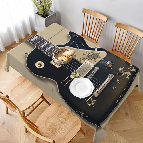 DCARSETCV Rechteckige Tischdecke mit Musikgitarre bedruckt, 228 x 152 cm, Stofftischdecke, waschbar, Tischdecke für Küche, Esszimmer, Dekoration, Hochzeitsfeiern von DCARSETCV