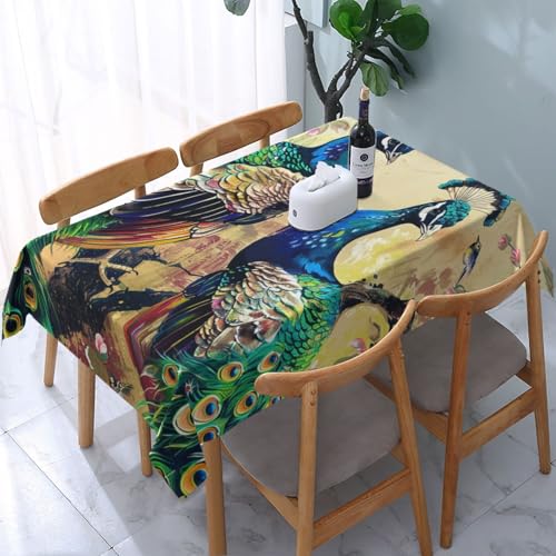 DCARSETCV Rechteckige Tischdecke mit Pfauenmotiv, 183 x 137 cm, waschbar, Tischdecke für Küche, Esszimmer, Hochzeit, Partys von DCARSETCV
