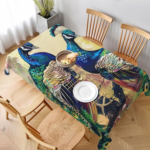 DCARSETCV Rechteckige Tischdecke mit Pfauenmotiv, 228 x 152 cm, waschbar, Tischdecke für Küche, Esszimmer, Hochzeit, Partys von DCARSETCV