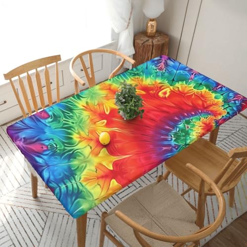 DCARSETCV Rechteckige Tischdecke mit Regenbogen-Batikmuster, mit Blumenmuster, passend für 152 cm Tisch, Stoff, elastischer Rand, Tischdecke für Küche, Esszimmer, Party, Hochzeit DCARSETCV Rechteckige Tischdecke mit Regenbogen-Batikmuster, mit Blumenmuster, passend für 152 cm Tisch, Stoff, elastischer Rand, Tischdecke für Küche, Esszimmer, Party, Hochzeit von DCARSETCV