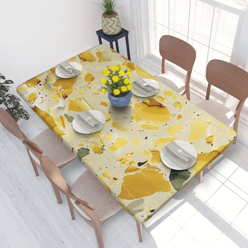 DCARSETCV Rechteckige Tischdecke mit gelbem Marmor-Druck, Blumenmuster, passend für 122 cm, Stoff, elastischer Rand, Tischdecke für Küche, Esszimmer, Party, Hochzeit DCARSETCV Rechteckige Tischdecke mit gelbem Marmor-Druck, Blumenmuster, passend für 122 cm, Stoff, elastischer Rand, Tischdecke für Küche, Esszimmer, Party, Hochzeit von DCARSETCV