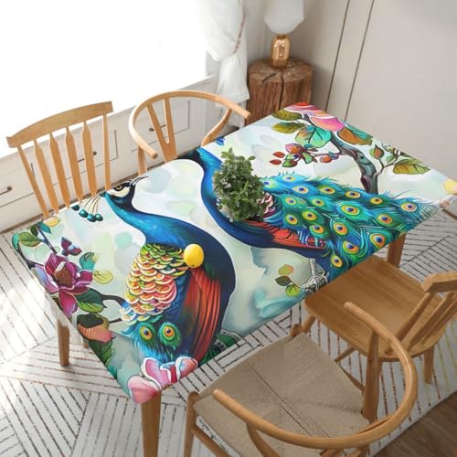 DCARSETCV Rechteckige Tischdecke mit schönem Pfauenblumen-Druck, passend für 152 cm Tisch, Stoff, elastischer Rand, Tischdecke für Küche, Esszimmer, Party, Hochzeit DCARSETCV Rechteckige Tischdecke mit schönem Pfauenblumen-Druck, passend für 152 cm Tisch, Stoff, elastischer Rand, Tischdecke für Küche, Esszimmer, Party, Hochzeit von DCARSETCV