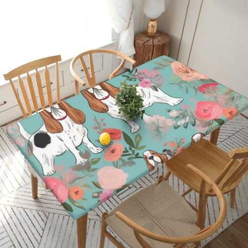 DCARSETCV Rechteckige Tischdecke mit süßem Basset Hound mit Blumenmuster, bedruckt, passend für 152 cm Tisch, Stoff, elastischer Rand, Tischdecke für Küche, Esszimmer, Party, Hochzeit DCARSETCV Rechteckige Tischdecke mit süßem Basset Hound mit Blumenmuster, bedruckt, passend für 152 cm Tisch, Stoff, elastischer Rand, Tischdecke für Küche, Esszimmer, Party, Hochzeit von DCARSETCV