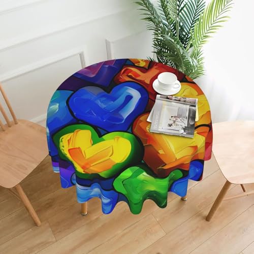 DCARSETCV Regenbogenfarbene Gay-Pride-Herzen, bedruckte runde Tischdecke, 152,4 cm, Stoff-Tischdecke, waschbar, Tischdecke für Küche, Esszimmer, Hochzeit, Partys DCARSETCV Regenbogenfarbene Gay-Pride-Herzen, bedruckte runde Tischdecke, 152,4 cm, Stoff-Tischdecke, waschbar, Tischdecke für Küche, Esszimmer, Hochzeit, Partys von DCARSETCV