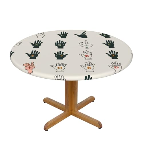 DCARSETCV Runde Tischdecke mit Zeichensprache, Alphabet, bedruckt, klein, Stoff, waschbar, Tischdecke mit elastischem Rand, für Küche, Esszimmer, Hochzeit, Partys DCARSETCV Runde Tischdecke mit Zeichensprache, Alphabet, bedruckt, klein, Stoff, waschbar, Tischdecke mit elastischem Rand, für Küche, Esszimmer, Hochzeit, Partys von DCARSETCV