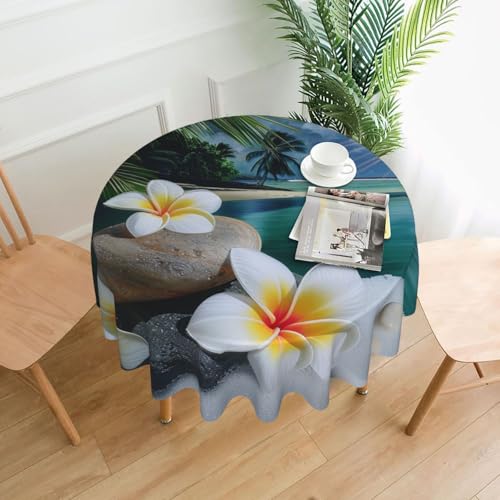 DCARSETCV Runde Tischdecke mit tropischen Blumen und Zen-Stein, bedruckt, 152,4 cm, Stoff-Tischdecke, waschbar, Tischdecke für Küche, Esszimmer, Hochzeit, Partys DCARSETCV Runde Tischdecke mit tropischen Blumen und Zen-Stein, bedruckt, 152,4 cm, Stoff-Tischdecke, waschbar, Tischdecke für Küche, Esszimmer, Hochzeit, Partys von DCARSETCV