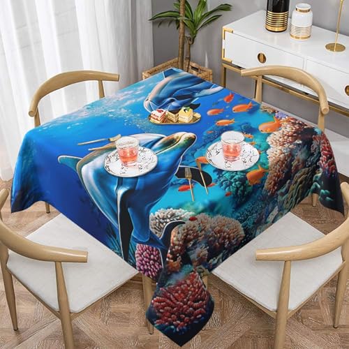 DCARSETCV Schöne Unterwasserwelt Delfine Koralle bedruckte quadratische Tischdecke, 137,2 x 137,2 cm, Stofftischdecke, waschbar, Tischdecke für Küche, Esszimmer, Hochzeit, Partys DCARSETCV Schöne Unterwasserwelt Delfine Koralle bedruckte quadratische Tischdecke, 137,2 x 137,2 cm, Stofftischdecke, waschbar, Tischdecke für Küche, Esszimmer, Hochzeit, Partys von DCARSETCV