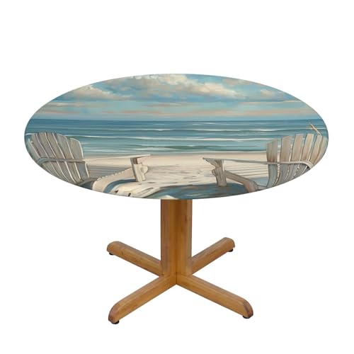 DCARSETCV Strandszene mit Stühlen, bedruckt, rund, mittelgroß, Stofftischdecke, waschbar, Tischdecke mit elastischem Rand, für Küche, Esszimmer, Hochzeit, Partys DCARSETCV Strandszene mit Stühlen, bedruckt, rund, mittelgroß, Stofftischdecke, waschbar, Tischdecke mit elastischem Rand, für Küche, Esszimmer, Hochzeit, Partys von DCARSETCV
