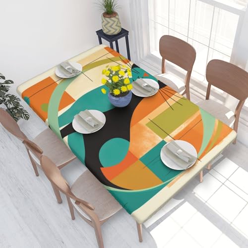 DCARSETCV Tischdecke aus der Mitte des Jahrhunderts, moderne Kunst, Katze, bedruckt, Blumendruck, rechteckig, passend für 122 cm Tisch, Stoff, elastischer Rand, Tischdecke für Küche, Esszimmer, Party DCARSETCV Tischdecke aus der Mitte des Jahrhunderts, moderne Kunst, Katze, bedruckt, Blumendruck, rechteckig, passend für 122 cm Tisch, Stoff, elastischer Rand, Tischdecke für Küche, Esszimmer, Party von DCARSETCV