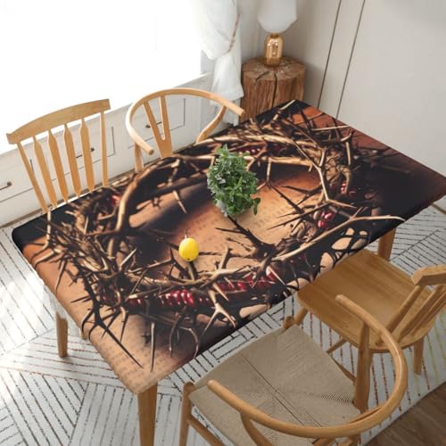 DCARSETCV Tischdecke mit Dornenkrone, bedruckt, rechteckig, passend für 152 cm, Tischtuch mit elastischem Rand, Tischdecke für Küche, Esszimmer, Party, Hochzeit DCARSETCV Tischdecke mit Dornenkrone, bedruckt, rechteckig, passend für 152 cm, Tischtuch mit elastischem Rand, Tischdecke für Küche, Esszimmer, Party, Hochzeit von DCARSETCV