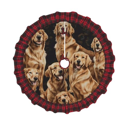 Golden Retrievers bedruckter Weihnachtsbaumrock, 121,9 cm, Weihnachtsbaum-Abdeckung, Matte, Dekoration, Bauernhaus-Baumröcke mit roten Karo-Dekorationen für Zuhause, Party, Urlaub, Dekoration Golden Retrievers bedruckter Weihnachtsbaumrock, 121,9 cm, Weihnachtsbaum-Abdeckung, Matte, Dekoration, Bauernhaus-Baumröcke mit roten Karo-Dekorationen für Zuhause, Party, Urlaub, Dekoration von DCARSETCV