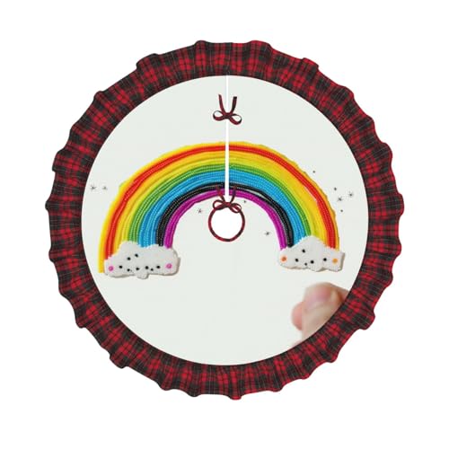 Kleiner Weihnachtsbaumrock mit Regenbogen-Druck, 121,9 cm, Weihnachtsbaum-Abdeckung, Matte, Dekoration, Bauernhaus-Baumröcke mit roten Karo-Dekorationen für Zuhause, Party, Urlaub, Dekoration Kleiner Weihnachtsbaumrock mit Regenbogen-Druck, 121,9 cm, Weihnachtsbaum-Abdeckung, Matte, Dekoration, Bauernhaus-Baumröcke mit roten Karo-Dekorationen für Zuhause, Party, Urlaub, Dekoration von DCARSETCV