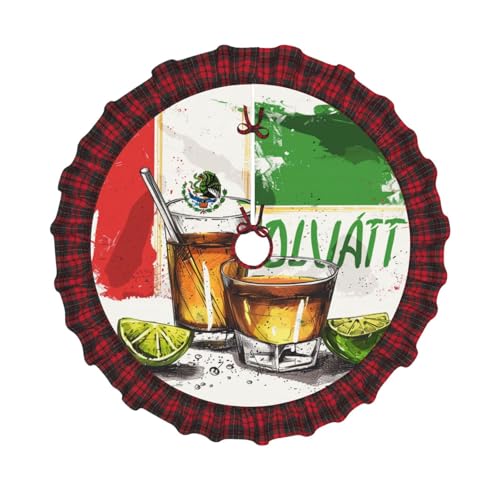Mexiko-Flagge und Tequila bedruckter Weihnachtsbaumrock, 121,9 cm, Weihnachtsbaum-Abdeckung, Matte, Dekoration, Bauernhaus-Baumröcke mit roten Karo-Dekorationen für Zuhause, Party, Urlaub, Dekoration Mexiko-Flagge und Tequila bedruckter Weihnachtsbaumrock, 121,9 cm, Weihnachtsbaum-Abdeckung, Matte, Dekoration, Bauernhaus-Baumröcke mit roten Karo-Dekorationen für Zuhause, Party, Urlaub, Dekoration von DCARSETCV