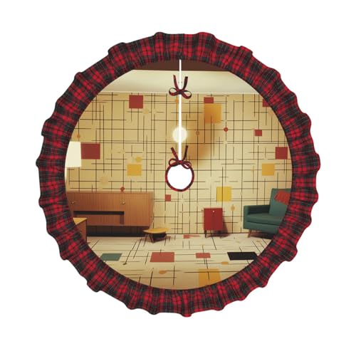 Moderne bedruckte Weihnachtsbaumdecke aus der Mitte des Jahrhunderts, 121,9 cm, für Weihnachtsbäume, Dekoration, Bauernhaus-Baumröcke mit roten Karo-Dekorationen für Zuhause, Party, Urlaub Moderne bedruckte Weihnachtsbaumdecke aus der Mitte des Jahrhunderts, 121,9 cm, für Weihnachtsbäume, Dekoration, Bauernhaus-Baumröcke mit roten Karo-Dekorationen für Zuhause, Party, Urlaub von DCARSETCV