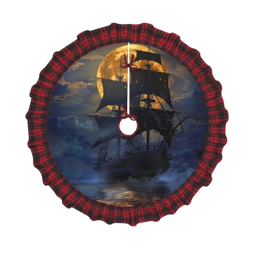 Piraten-Segelboot-Vollmond-bedruckter Weihnachtsbaumrock, 121,9 cm, Weihnachtsbaum-Abdeckung, Matte, Dekoration, Bauernhaus-Baumröcke mit roten Karo-Dekorationen für Zuhause, Party, Urlaub, Dekoration Piraten-Segelboot-Vollmond-bedruckter Weihnachtsbaumrock, 121,9 cm, Weihnachtsbaum-Abdeckung, Matte, Dekoration, Bauernhaus-Baumröcke mit roten Karo-Dekorationen für Zuhause, Party, Urlaub, Dekoration von DCARSETCV