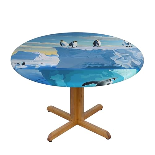 Runde Tischdecke mit Pinguine auf dem Eisberg, bedruckt, mittelgroß, Stofftischdecke, waschbar, Tischdecke mit elastischem Rand, für Küche, Esszimmer, Hochzeit, Partys Runde Tischdecke mit Pinguine auf dem Eisberg, bedruckt, mittelgroß, Stofftischdecke, waschbar, Tischdecke mit elastischem Rand, für Küche, Esszimmer, Hochzeit, Partys von DCARSETCV