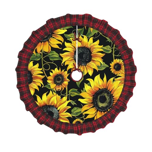 Stilvoller Weihnachtsbaumrock mit Sonnenblumen-Druck, 121,9 cm, Weihnachtsbaum-Dekoration, Bauernhaus-Baumröcke mit roten Karo-Dekorationen für Zuhause, Party, Urlaub, Dekoration von DCARSETCV