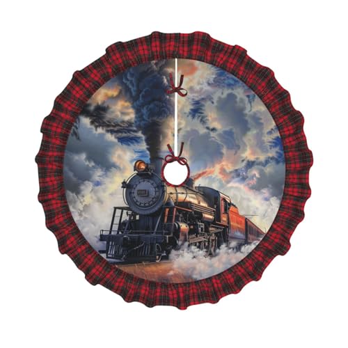 Weihnachtsbaumdecke mit Dampfzug Wolken, bedruckt, 121,9 cm, Weihnachtsbaum-Abdeckung, Matte, Dekoration, Bauernhaus, Baumröcke mit rotem Karomuster, Dekorationen für Zuhause, Party, Urlaub Weihnachtsbaumdecke mit Dampfzug Wolken, bedruckt, 121,9 cm, Weihnachtsbaum-Abdeckung, Matte, Dekoration, Bauernhaus, Baumröcke mit rotem Karomuster, Dekorationen für Zuhause, Party, Urlaub von DCARSETCV