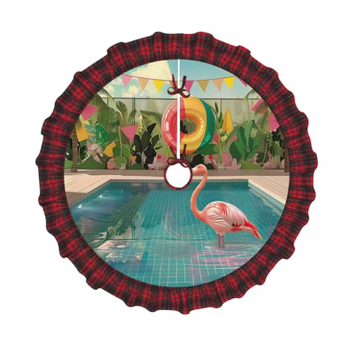 Weihnachtsbaumdecke mit Flamingo und Schwimmbad, bedruckt, 121,9 cm, Dekoration für Weihnachtsbaum, Bauernhaus, Baumröcke mit rotem Karomuster, Dekoration für Zuhause, Party, Urlaub Weihnachtsbaumdecke mit Flamingo und Schwimmbad, bedruckt, 121,9 cm, Dekoration für Weihnachtsbaum, Bauernhaus, Baumröcke mit rotem Karomuster, Dekoration für Zuhause, Party, Urlaub von DCARSETCV
