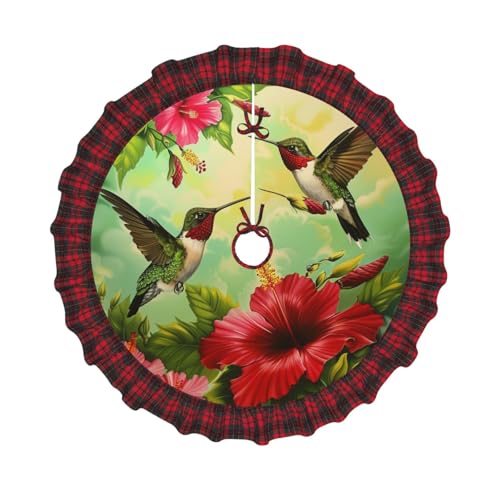 Weihnachtsbaumdecke mit Kolibris, rote Blume, Hibiskus, bedruckt, 121,9 cm, Weihnachtsbaum-Abdeckung, Matte, Dekoration, Bauernhaus, Baumröcke mit rotem Karomuster, Dekoration für Zuhause, Party Weihnachtsbaumdecke mit Kolibris, rote Blume, Hibiskus, bedruckt, 121,9 cm, Weihnachtsbaum-Abdeckung, Matte, Dekoration, Bauernhaus, Baumröcke mit rotem Karomuster, Dekoration für Zuhause, Party von DCARSETCV