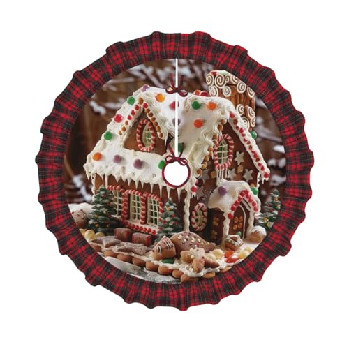 Weihnachtsbaumdecke mit Lebkuchenähnlichem Dorfhaus, bedruckt, 121,9 cm, Weihnachtsbaum-Abdeckung, Matte, Dekoration, Bauernhaus, Baumröcke mit rotem Karomuster, Dekoration für Zuhause, Party, Urlaub Weihnachtsbaumdecke mit Lebkuchenähnlichem Dorfhaus, bedruckt, 121,9 cm, Weihnachtsbaum-Abdeckung, Matte, Dekoration, Bauernhaus, Baumröcke mit rotem Karomuster, Dekoration für Zuhause, Party, Urlaub von DCARSETCV