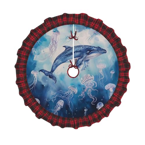 Weihnachtsbaumdecke mit Meereswal und Quallen, bedruckt, 121,9 cm, Dekoration für Weihnachtsbaum, Bauernhaus, Baumröcke mit rotem Karomuster, Dekoration für Zuhause, Party, Urlaub Weihnachtsbaumdecke mit Meereswal und Quallen, bedruckt, 121,9 cm, Dekoration für Weihnachtsbaum, Bauernhaus, Baumröcke mit rotem Karomuster, Dekoration für Zuhause, Party, Urlaub von DCARSETCV