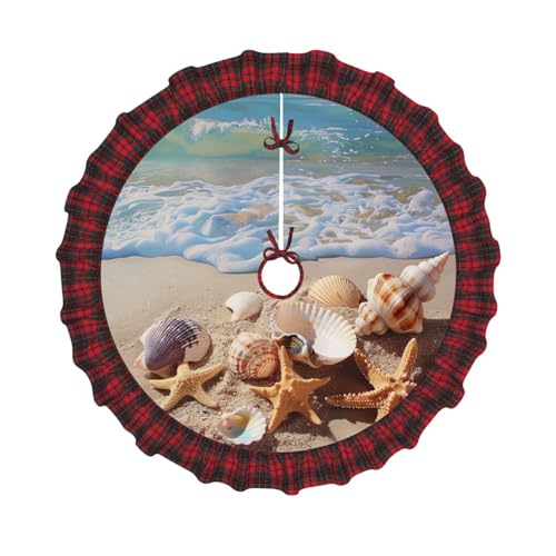 Weihnachtsbaumdecke mit Muscheln am Strand, bedruckt, 121,9 cm, Dekoration für Weihnachtsbaum, Bauernhaus, Baumröcke mit rotem Karomuster, Dekoration für Zuhause, Party, Urlaub Weihnachtsbaumdecke mit Muscheln am Strand, bedruckt, 121,9 cm, Dekoration für Weihnachtsbaum, Bauernhaus, Baumröcke mit rotem Karomuster, Dekoration für Zuhause, Party, Urlaub von DCARSETCV