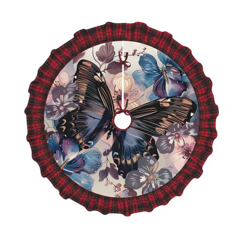 Weihnachtsbaumdecke mit Schmetterlingsblumen-Motiv, 121,9 cm, Dekoration für Weihnachtsbaum, Bauernhaus, Baumröcke mit rotem Karomuster, Dekoration für Zuhause, Party, Urlaub, Dekoration Weihnachtsbaumdecke mit Schmetterlingsblumen-Motiv, 121,9 cm, Dekoration für Weihnachtsbaum, Bauernhaus, Baumröcke mit rotem Karomuster, Dekoration für Zuhause, Party, Urlaub, Dekoration von DCARSETCV