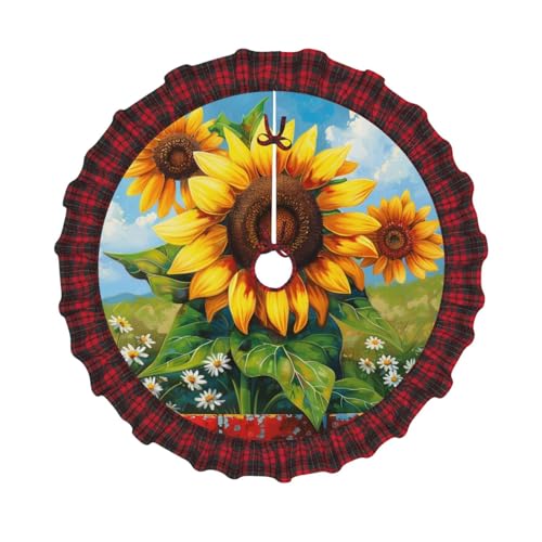 Weihnachtsbaumdecke mit Sonnenblumen-Motiv, bedruckt, 121,9 cm, Weihnachtsbaum-Dekoration, Bauernhaus-Baumröcke mit roten Karo-Dekorationen für Zuhause, Party, Urlaub, Dekoration Weihnachtsbaumdecke mit Sonnenblumen-Motiv, bedruckt, 121,9 cm, Weihnachtsbaum-Dekoration, Bauernhaus-Baumröcke mit roten Karo-Dekorationen für Zuhause, Party, Urlaub, Dekoration von DCARSETCV