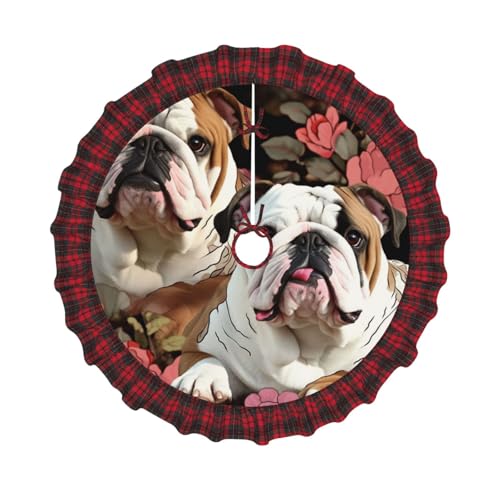 Weihnachtsbaumdecke mit englischen Bulldoggen, bedruckt, 121,9 cm, Weihnachtsbaum-Dekoration, Bauernhaus-Baumröcke mit roten Karo-Dekorationen für Zuhause, Party, Urlaub, Dekoration Weihnachtsbaumdecke mit englischen Bulldoggen, bedruckt, 121,9 cm, Weihnachtsbaum-Dekoration, Bauernhaus-Baumröcke mit roten Karo-Dekorationen für Zuhause, Party, Urlaub, Dekoration von DCARSETCV