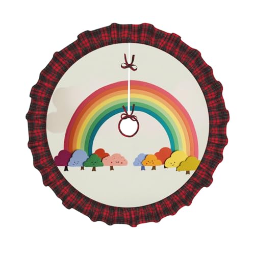 Weihnachtsbaumdecke mit kleinem Regenbogen-Druck, 121,9 cm, Weihnachtsbaum-Dekoration, Bauernhaus-Baumröcke mit roten Karo-Dekorationen für Zuhause, Party, Urlaub, Dekoration Weihnachtsbaumdecke mit kleinem Regenbogen-Druck, 121,9 cm, Weihnachtsbaum-Dekoration, Bauernhaus-Baumröcke mit roten Karo-Dekorationen für Zuhause, Party, Urlaub, Dekoration von DCARSETCV