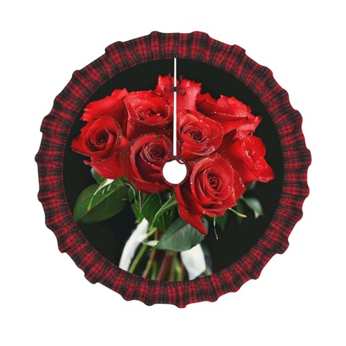 Weihnachtsbaumdecke mit roten Rosen, bedruckt, 121,9 cm, Weihnachtsbaum-Dekoration, Bauernhaus-Baumröcke mit roten Karo-Dekorationen für Zuhause, Party, Urlaub, Dekoration Weihnachtsbaumdecke mit roten Rosen, bedruckt, 121,9 cm, Weihnachtsbaum-Dekoration, Bauernhaus-Baumröcke mit roten Karo-Dekorationen für Zuhause, Party, Urlaub, Dekoration von DCARSETCV