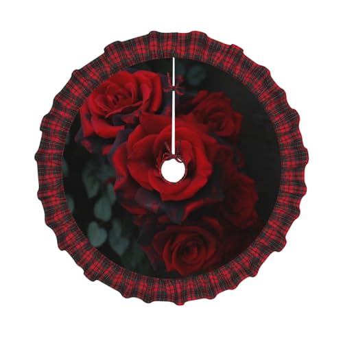 Weihnachtsbaumdecke mit roten und schwarzen Rosen, bedruckt, 121,9 cm, Weihnachtsbaum-Dekoration, Bauernhaus-Baumröcke mit roten Karo-Dekorationen für Zuhause, Party, Urlaub, Dekoration Weihnachtsbaumdecke mit roten und schwarzen Rosen, bedruckt, 121,9 cm, Weihnachtsbaum-Dekoration, Bauernhaus-Baumröcke mit roten Karo-Dekorationen für Zuhause, Party, Urlaub, Dekoration von DCARSETCV