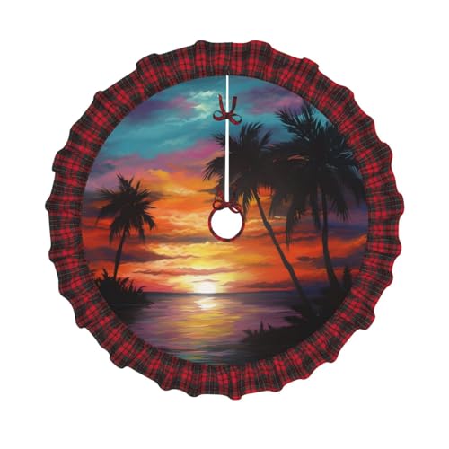 Weihnachtsbaumdecke mit tropischem Sonnenuntergang, bedruckt, 121,9 cm, Weihnachtsbaum-Dekoration, Bauernhaus-Baumröcke mit roten Karo-Dekorationen für Zuhause, Party, Urlaub, Dekoration Weihnachtsbaumdecke mit tropischem Sonnenuntergang, bedruckt, 121,9 cm, Weihnachtsbaum-Dekoration, Bauernhaus-Baumröcke mit roten Karo-Dekorationen für Zuhause, Party, Urlaub, Dekoration von DCARSETCV