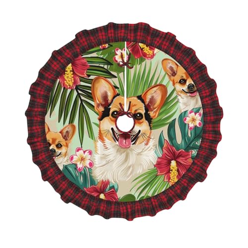 Weihnachtsbaumdecke mit tropischen Blumen und Corgi, bedruckt, 121,9 cm, Dekoration für Weihnachtsbaum, Bauernhaus, Baumröcke mit rotem Karomuster, Dekoration für Zuhause, Party, Urlaub Weihnachtsbaumdecke mit tropischen Blumen und Corgi, bedruckt, 121,9 cm, Dekoration für Weihnachtsbaum, Bauernhaus, Baumröcke mit rotem Karomuster, Dekoration für Zuhause, Party, Urlaub von DCARSETCV