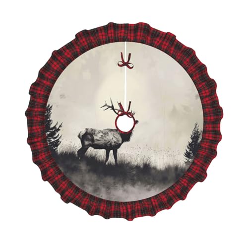 Weihnachtsbaumdecke mit wildem Hirsch, bedruckt, 121,9 cm, Dekoration für Weihnachtsbaum, Bauernhaus, Baumröcke mit rotem Karomuster, Dekoration für Zuhause, Party, Urlaub Weihnachtsbaumdecke mit wildem Hirsch, bedruckt, 121,9 cm, Dekoration für Weihnachtsbaum, Bauernhaus, Baumröcke mit rotem Karomuster, Dekoration für Zuhause, Party, Urlaub von DCARSETCV