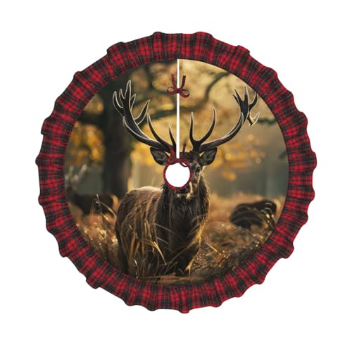 Weihnachtsbaumrock mit Geweih und rotem Hirsch, bedruckt, 121,9 cm, Weihnachtsbaum-Abdeckung, Matte, Dekoration, Bauernhaus, Baumröcke mit roten Karo-Dekorationen für Zuhause, Party, Urlaub Weihnachtsbaumrock mit Geweih und rotem Hirsch, bedruckt, 121,9 cm, Weihnachtsbaum-Abdeckung, Matte, Dekoration, Bauernhaus, Baumröcke mit roten Karo-Dekorationen für Zuhause, Party, Urlaub von DCARSETCV