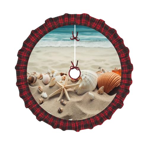 Weihnachtsbaumrock mit Muschelmotiv, Sanddruck, 121,9 cm, Dekoration für Weihnachtsbaum, Bauernhaus, Baumröcke mit roten Karomustern, Dekoration für Zuhause, Party, Urlaub Weihnachtsbaumrock mit Muschelmotiv, Sanddruck, 121,9 cm, Dekoration für Weihnachtsbaum, Bauernhaus, Baumröcke mit roten Karomustern, Dekoration für Zuhause, Party, Urlaub von DCARSETCV