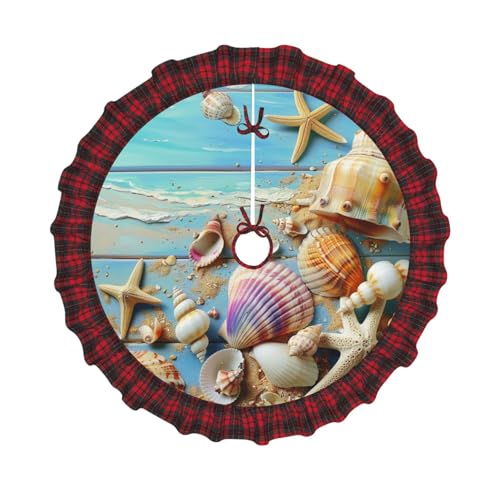 Weihnachtsbaumrock mit Strandmotiven, bedruckt, 121,9 cm, Weihnachtsbaum-Abdeckung, Matte, Dekoration, Bauernhaus, Baumröcke mit roten Karo-Dekorationen für Zuhause, Party, Urlaub Weihnachtsbaumrock mit Strandmotiven, bedruckt, 121,9 cm, Weihnachtsbaum-Abdeckung, Matte, Dekoration, Bauernhaus, Baumröcke mit roten Karo-Dekorationen für Zuhause, Party, Urlaub von DCARSETCV