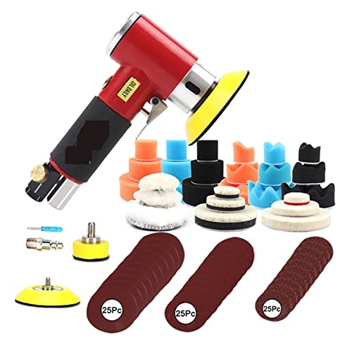 Power Buffer Polisher, 125 mm/150 mm pneumatischer Exzenterschleifer, Druckluftschleifer, Vakuum-Exzenterpolierschleifmaschine, pneumatische Werkzeuge, 12.500 U/min(108Pc Red Sander) von DCDCD