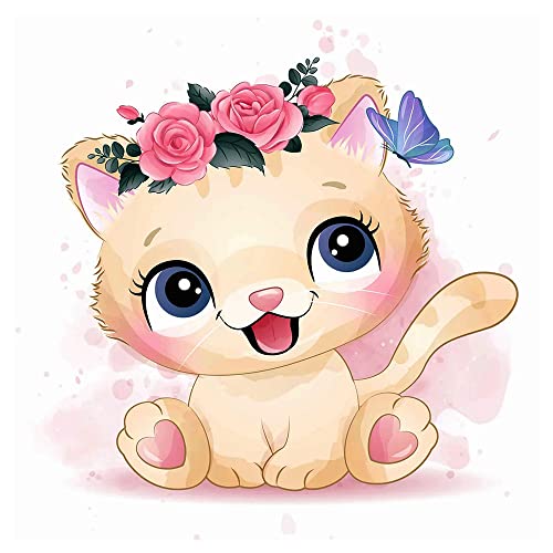 DCIDBEI 30 x 30 cm Babykatze mit Rosen 5D DIY Diamond Painting Runde Full, Diamant Painting Tiere Anime,Malen Nach Zahlen,deko kristalle 5D Schlafzimmer Bad Wandaufkleber Erwachsene von DCIDBEI