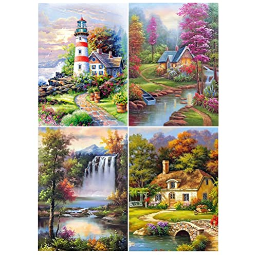 4 Pack Diamond Painting 40x50 cm 5d Diamond Painting Landschaft Diamond Painting Wasserfall Malen nach Zahlen Leuchtturm Diamant Malerei Strass Diamond Puzzle Diamond Painting Landschaften und Natur von DCIDBEI