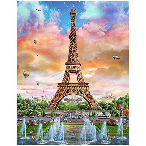 DCIDBEI 40x50cm Diamant Painting Bilder Landschaft Eiffelturm, Heißluftballon Deko 5D Diamond Painting Set Reise mit Zubehör für House Wall Decoration von DCIDBEI