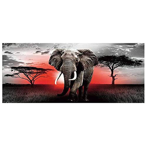 DCIDBEI 110 x 50 cm 5D Runde Diamond Painting Großes Format Landschaft Afrika Malen nach Zahlen Tier Anime, Kreuzstich Diamant Kunst Handwerk Haus Eingang Wanddekoration Afrikanischer Elefant von DCIDBEI