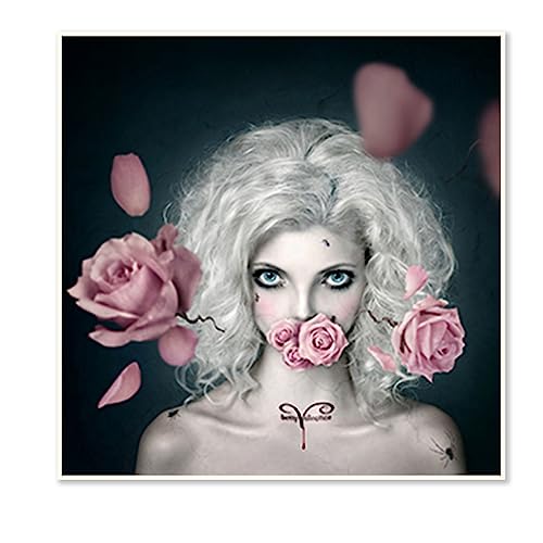 DCIDBEI 30 x 30 CM 5D Diamant Malerei Runde Rosen, DIY Diamond Painting Frau mit weißen Haaren für Erwachsene, Geschenk für Mädchen/Schlafzimmer-Wohnzimmer-Dekoration/Mosaik Handwerk von DCIDBEI