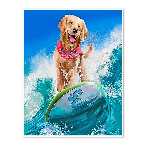 DCIDBEI 30 x 40 cm 5D Diamond Painting Tiere, DIY Rund Diamant Painting Bilder Hund, Mosaik Kreativ-Set für Erwachsene, Dekoration Schlafzimmer Wohnzimmer, Hund auf Surfbrett von DCIDBEI