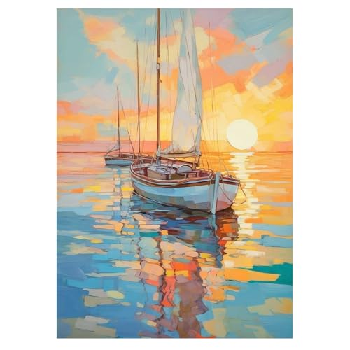 DCIDBEI 30 x 40 cm DIY Diamond Painting Segelboot bei Sonnenuntergang, Diamantmalerei Meerlandschaft, Diamantperle zum Aufkleben für Erwachsene, Innendekoration für Zuhause || Kristallhandwerk von DCIDBEI