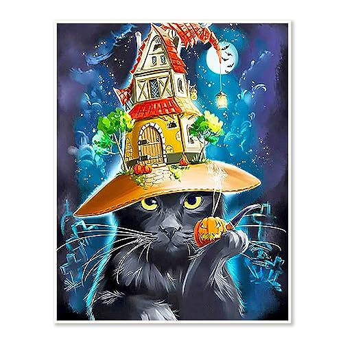 DCIDBEI 30 x 40 cm Set Diamant-Malerei Halloween, Erwachsene Diamond Painting 5D Katze mit Hut, Puzzle Diamant Schwarze Katze, Wanddekoration Schlafzimmer/Geschenk Geburtstag Party für Kinder DCIDBEI 30 x 40 cm Set Diamant-Malerei Halloween, Erwachsene Diamond Painting 5D Katze mit Hut, Puzzle Diamant Schwarze Katze, Wanddekoration Schlafzimmer/Geschenk Geburtstag Party für Kinder von DCIDBEI